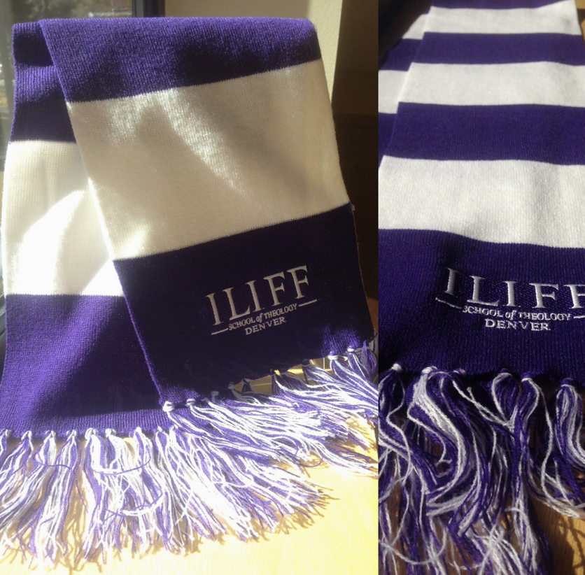 Iliff scarf The Iliff scarf is a fetching purple and white with our logo